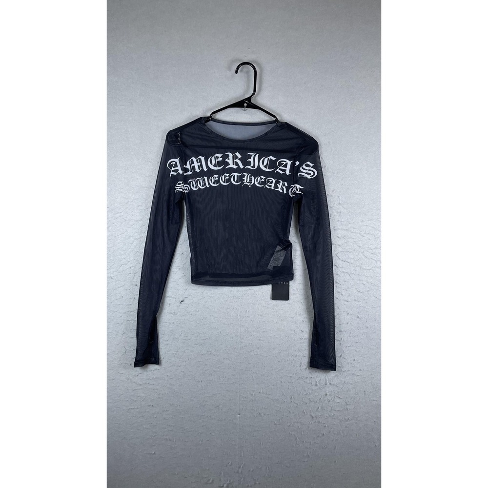 Sumwon‎ Shirt Womens XS Black Mesh America's Sweetheart Sheer Long Sleeve